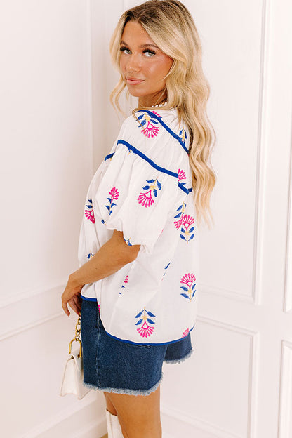 Joyful Bloom Floral Embroidered Top in White
