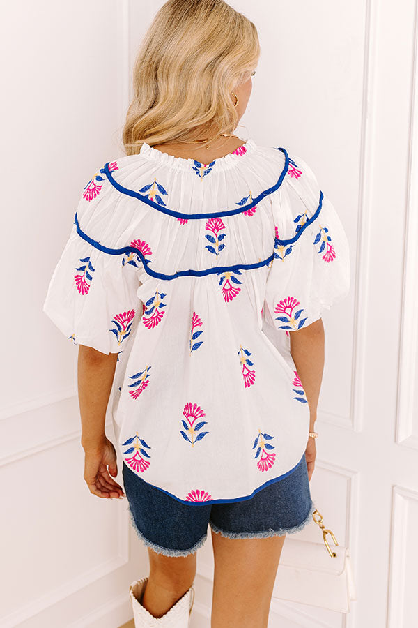 Joyful Bloom Floral Embroidered Top in White