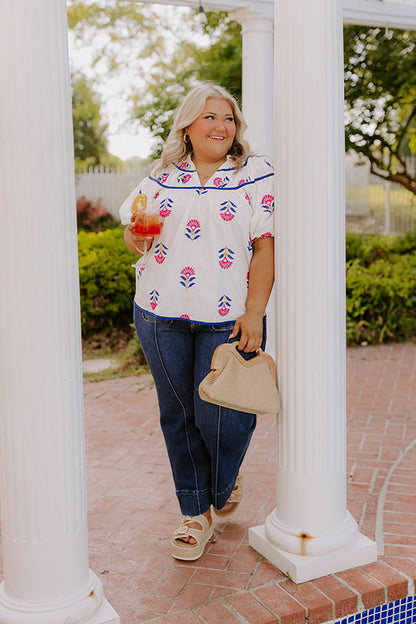 Joyful Bloom Floral Embroidered Top in White Curves
