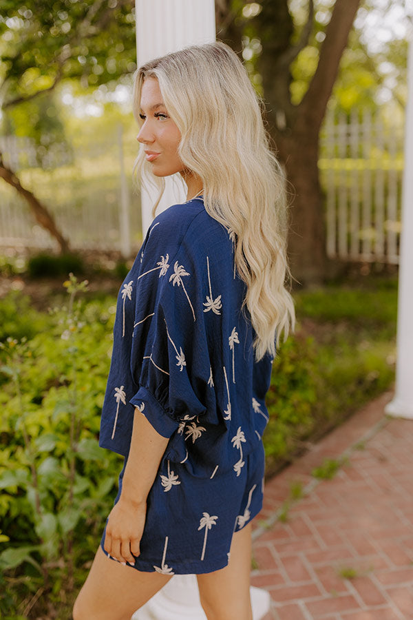 Palm Tree Oasis Embroidered Button Down Top
