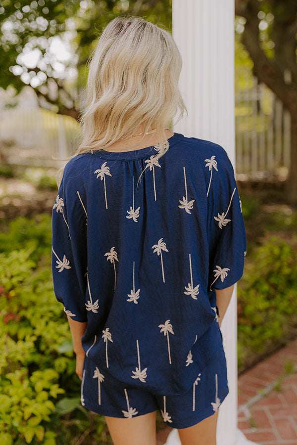 Palm Tree Oasis Embroidered Button Down Top