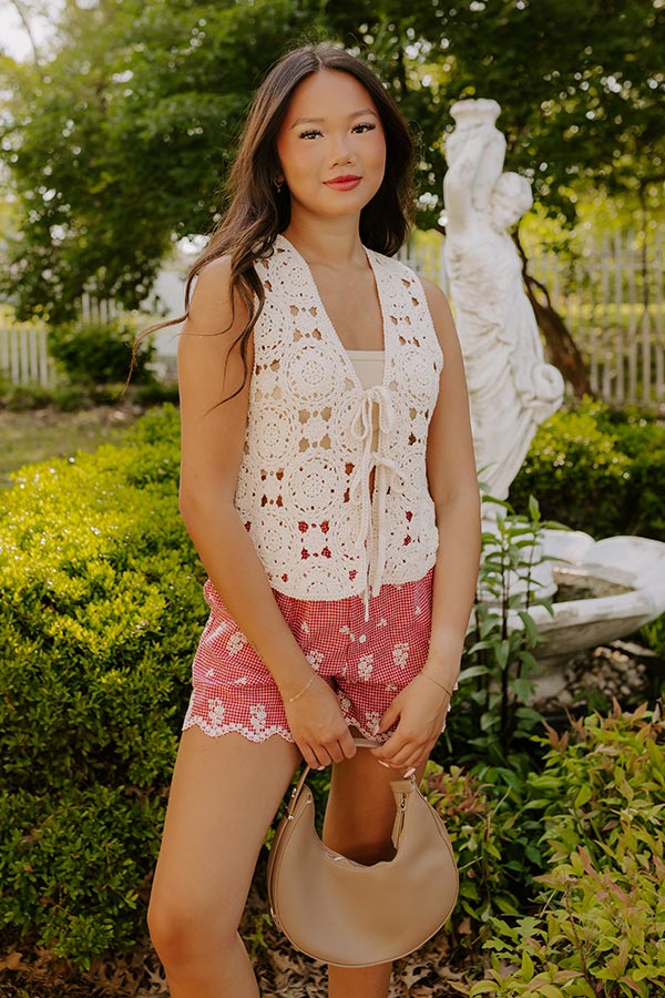 Boho Breeze Crochet Front Tie Top