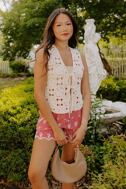 Boho Breeze Crochet Front Tie Top
