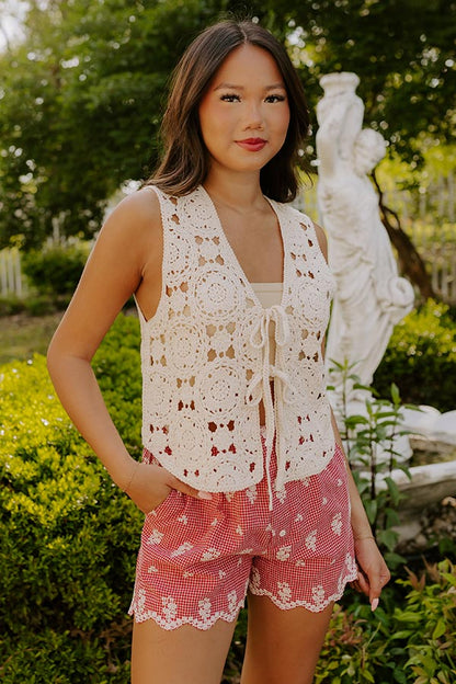 Boho Breeze Crochet Front Tie Top