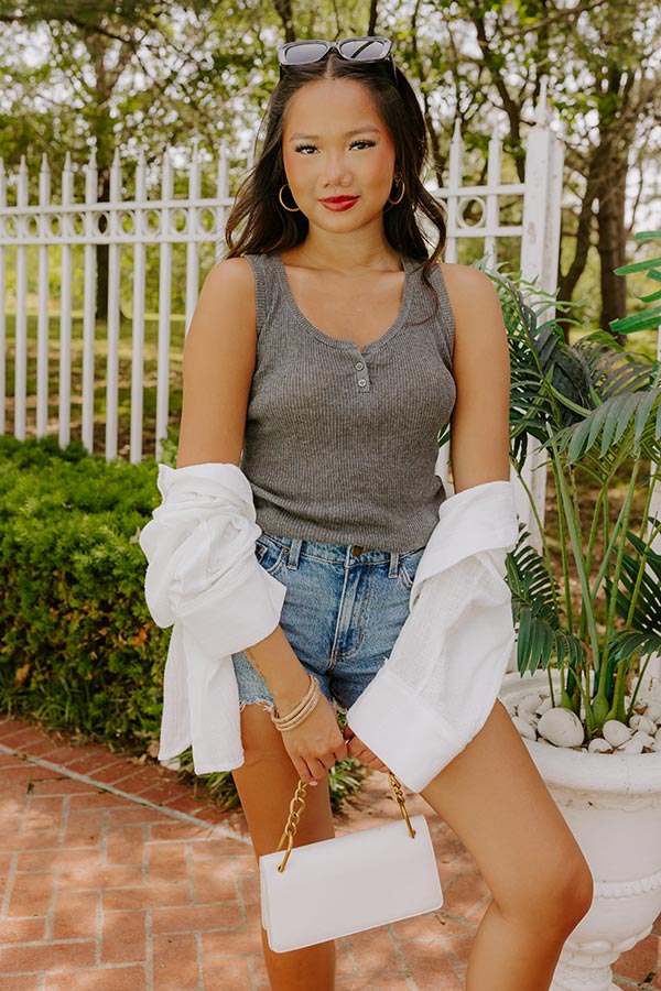 Coastal Brunch Linen-Blend Henley Top in Grey