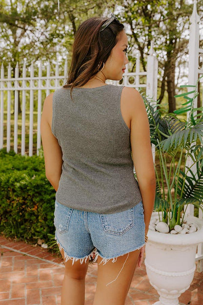 Coastal Brunch Linen-Blend Henley Top in Grey