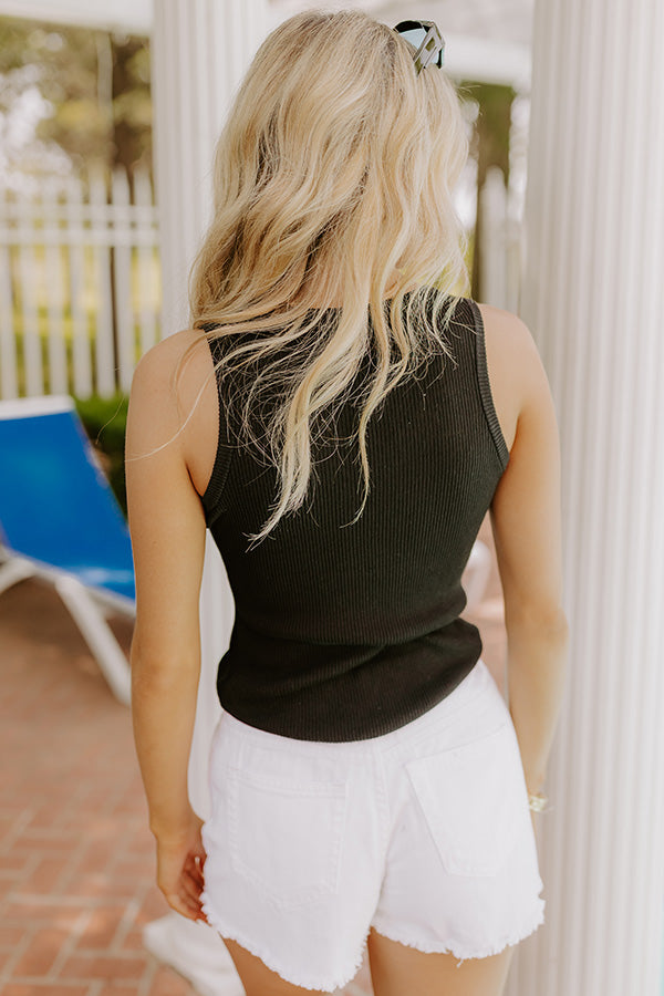 Coastal Brunch Linen-Blend Henley Top in Black