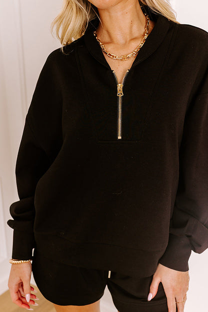 Street Style Chic Long Sleeve Scuba Top in Black