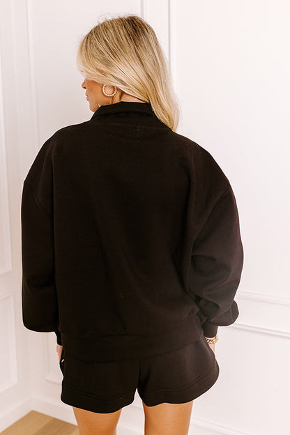 Street Style Chic Long Sleeve Scuba Top in Black