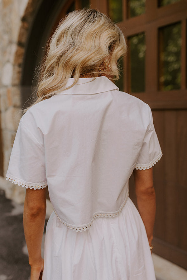 Courtyard Brunch Embellished Crop Top in White