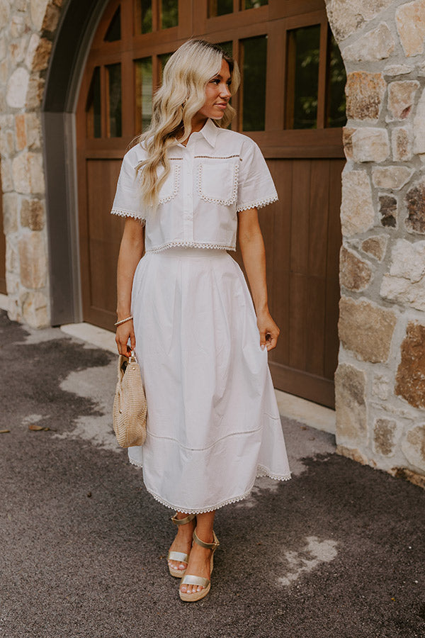 Courtyard Brunch Embellished Crop Top in White