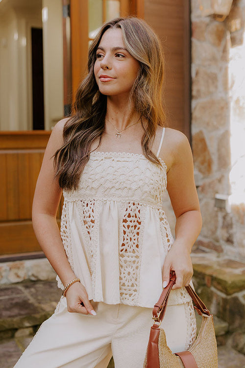 Boheme Bay Crochet Babydoll Top in Cream