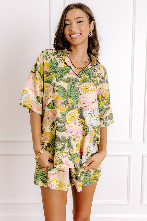 Golden Hour Garden Linen-Blend Button Up