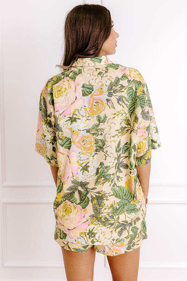 Golden Hour Garden Linen-Blend Button Up