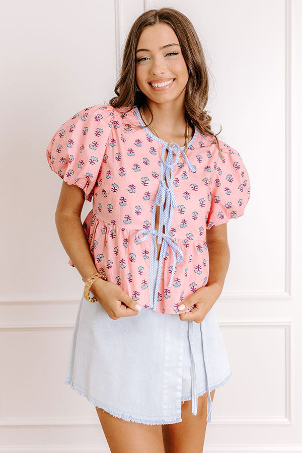 Caught Your Eye Floral Front Tie Top