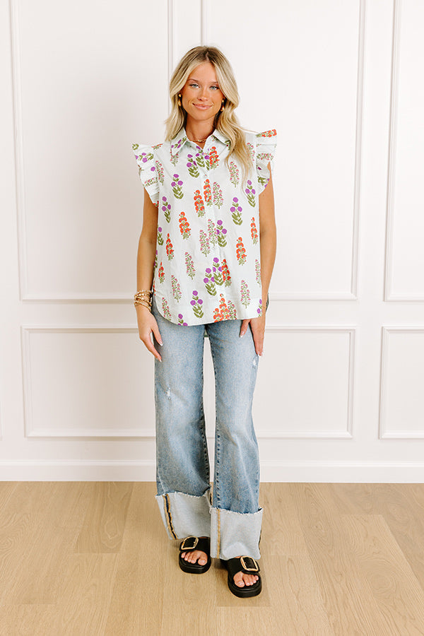 Picnic In The Garden Button Down Floral Top