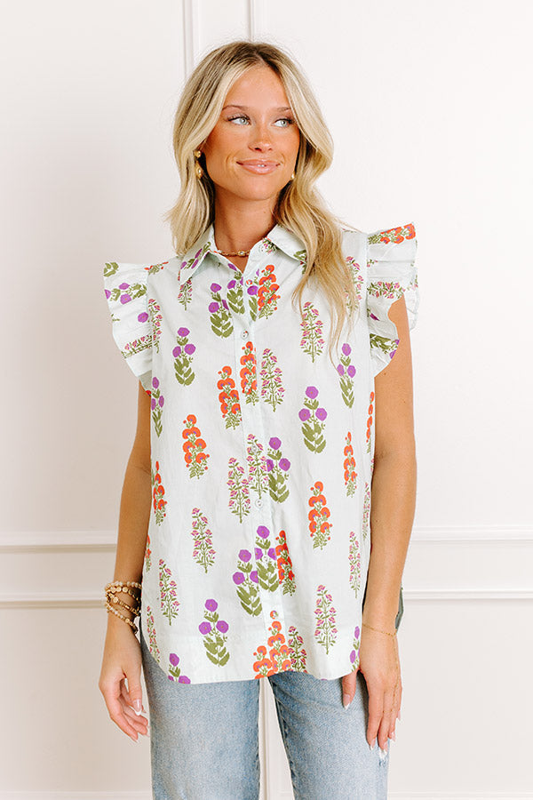 Picnic In The Garden Button Down Floral Top