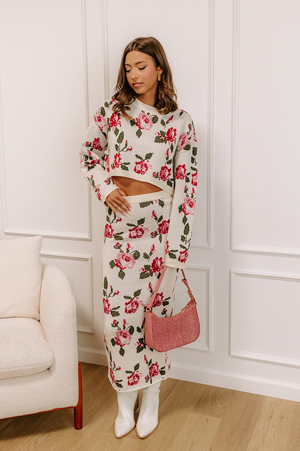Rose Garden Stroll High Waist Knit Midi Skirt
