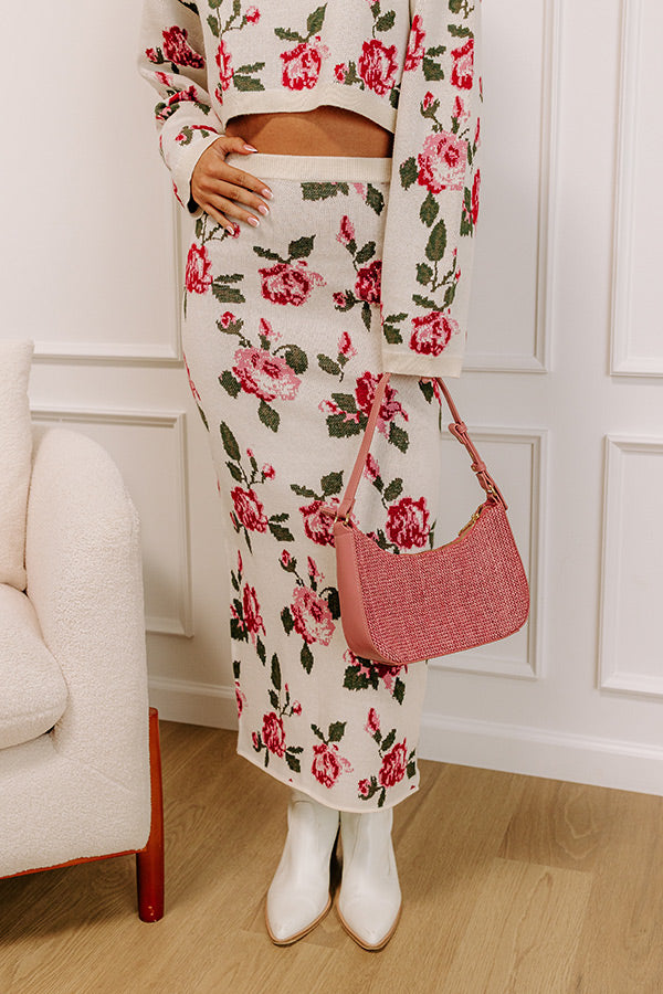 Rose Garden Stroll High Waist Knit Midi Skirt