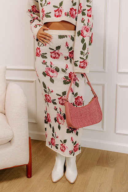 Rose Garden Stroll High Waist Knit Midi Skirt