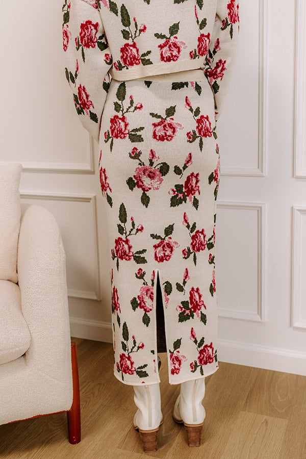 Rose Garden Stroll High Waist Knit Midi Skirt