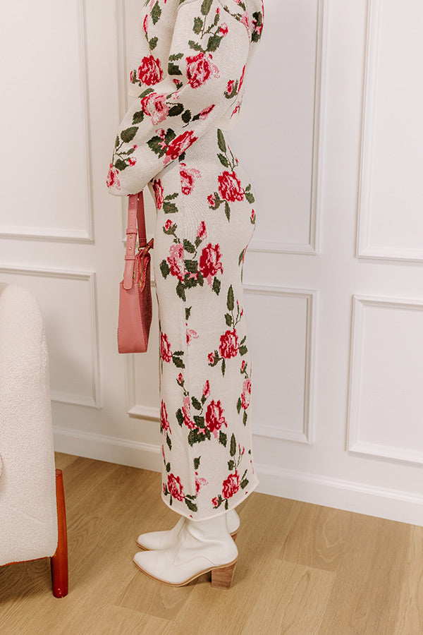 Rose Garden Stroll High Waist Knit Midi Skirt