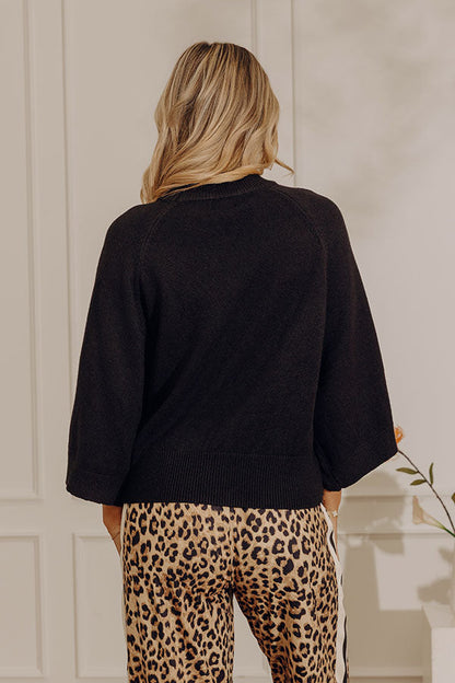 Downtown Cozy Knit Sweater Top in Black