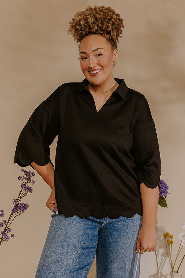 Classic Ambition Scalloped Top in Black Curves