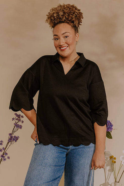 Classic Ambition Scalloped Top in Black Curves