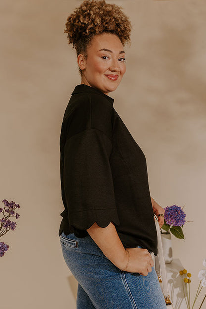 Classic Ambition Scalloped Top in Black Curves
