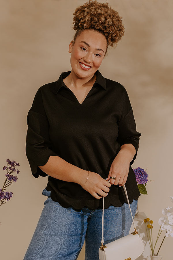 Classic Ambition Scalloped Top in Black Curves