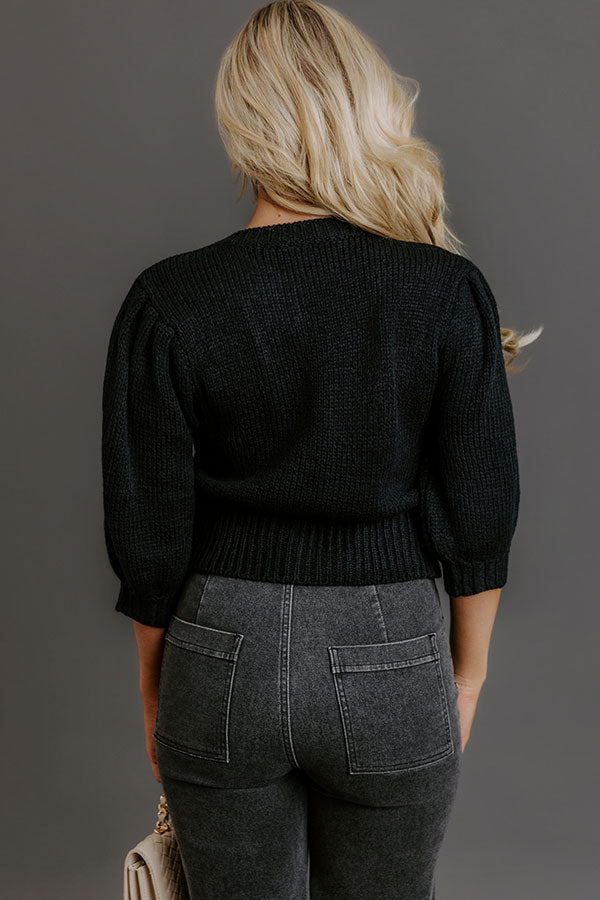 Chic Sweetheart Knit Sweater Top in Black