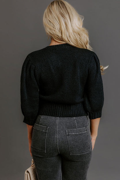 Chic Sweetheart Knit Sweater Top in Black