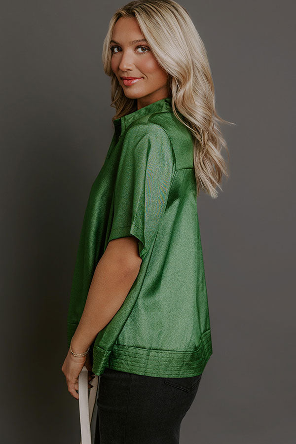 Sip And Shine Button Up Top in Green