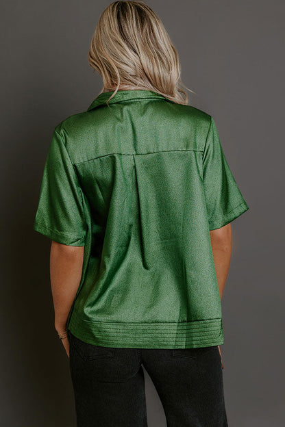 Sip And Shine Button Up Top in Green