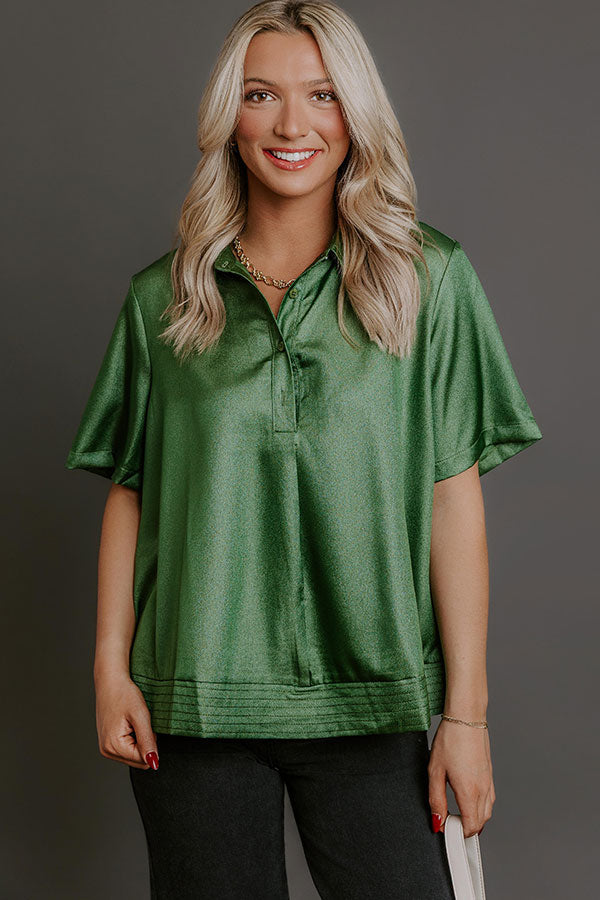 Sip And Shine Button Up Top in Green