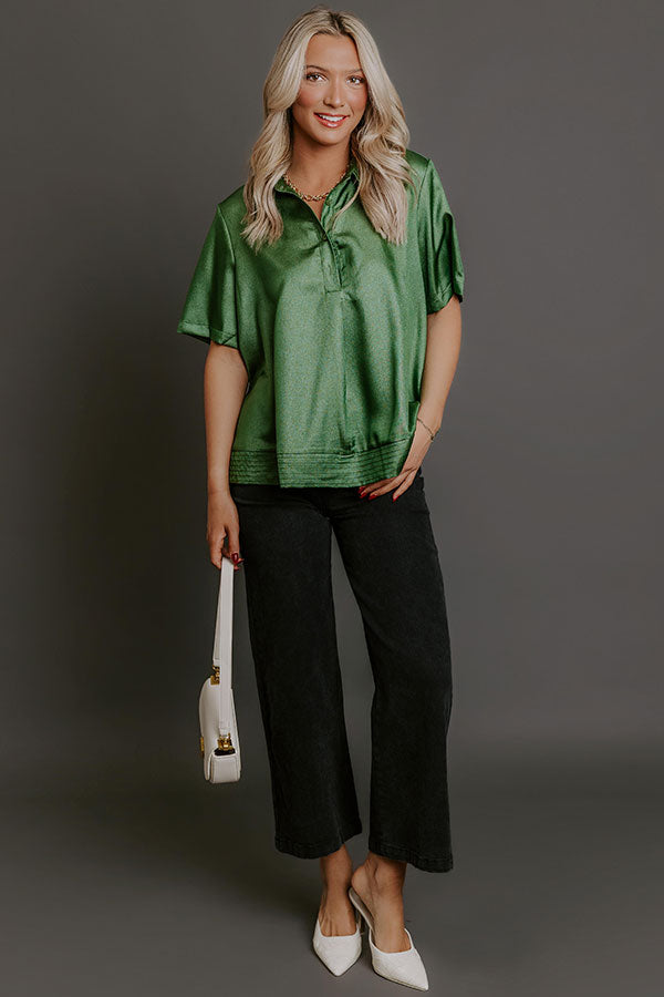 Sip And Shine Button Up Top in Green