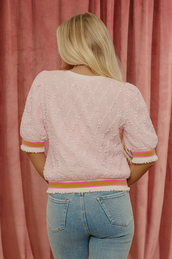 Charming Cues Ruffle Top in Pink