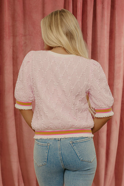Charming Cues Ruffle Top in Pink