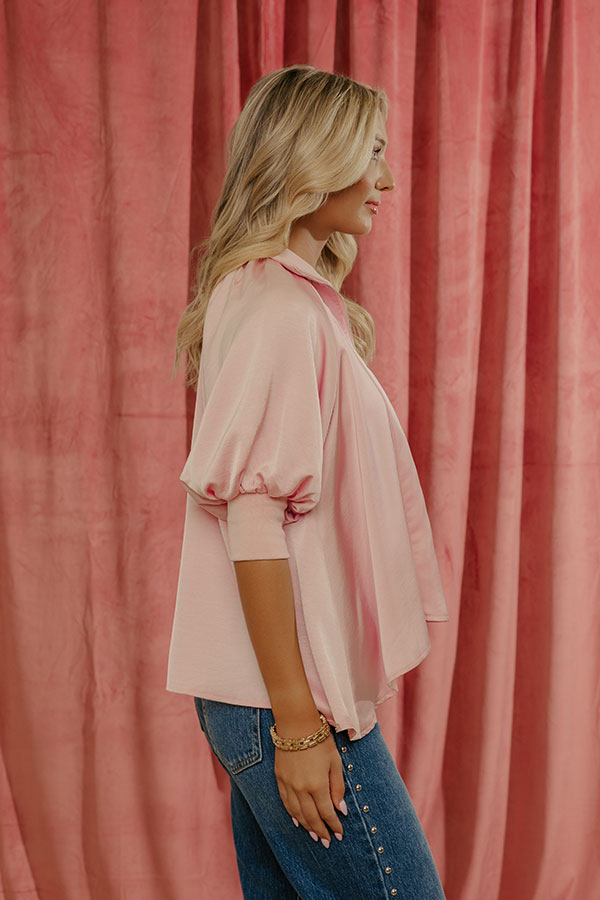City Staple Satin Quarter Zip Top in Pink