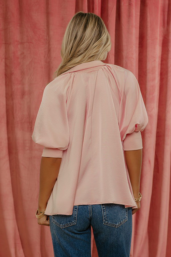 City Staple Satin Quarter Zip Top in Pink