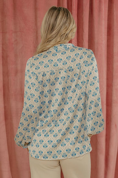 Midtown Chic Satin Button Up Top in Sky Blue