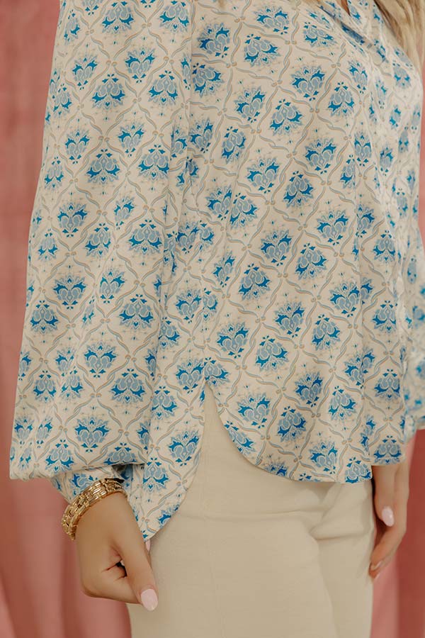 Midtown Chic Satin Button Up Top in Sky Blue