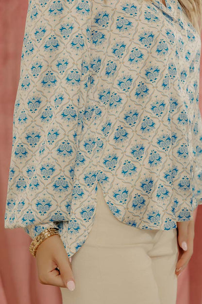 Midtown Chic Satin Button Up Top in Sky Blue