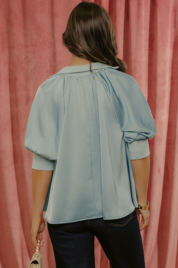 City Staple Satin Quarter Zip Top in Sky Blue