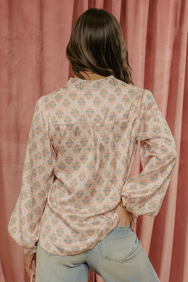 Midtown Chic Satin Button Up Top in Pink