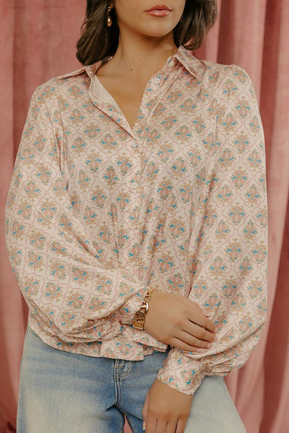 Midtown Chic Satin Button Up Top in Pink