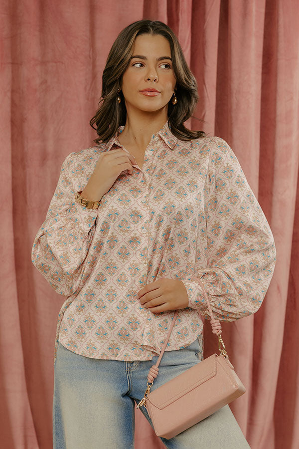 Midtown Chic Satin Button Up Top in Pink