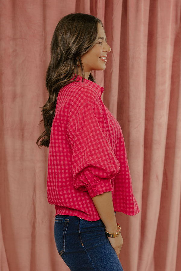 Picnic Date Gingham Button Up Top in Red