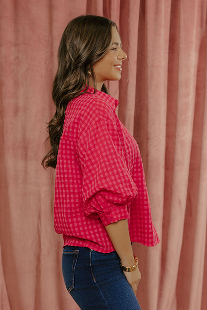 Picnic Date Gingham Button Up Top in Red